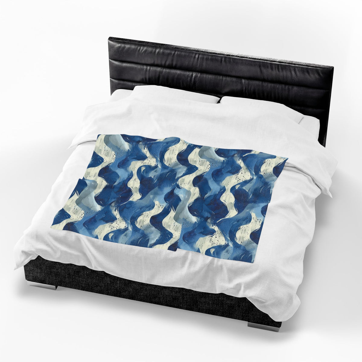 Blue Wave Velveteen Plush Blanket — Soft Coastal Abstract Throw