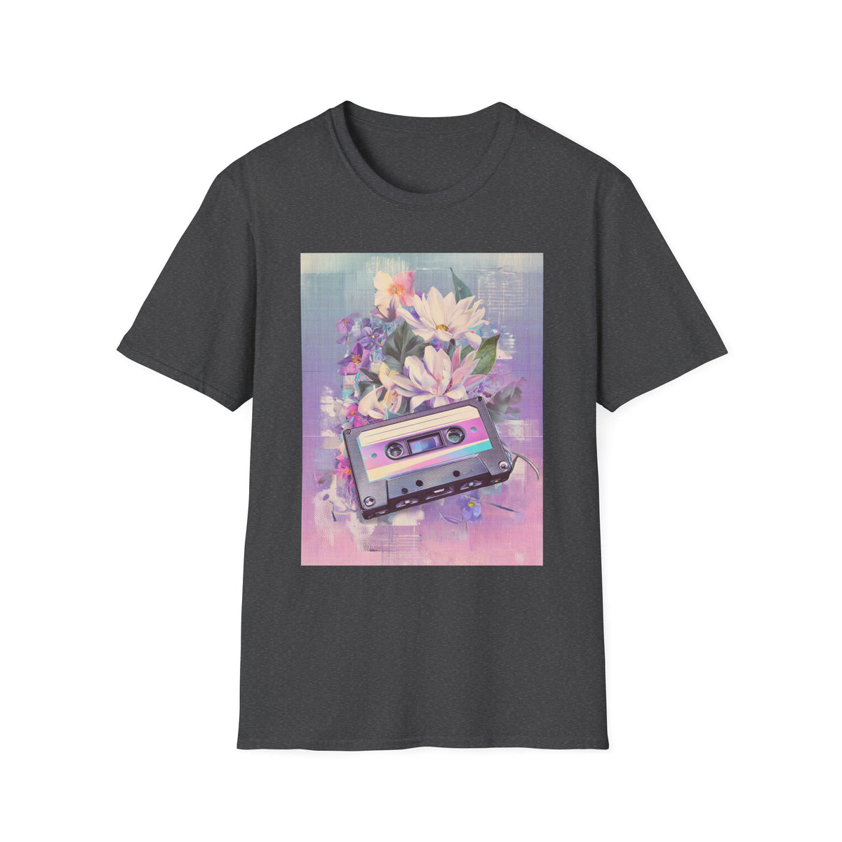 Retro Cassette & Flowers T-Shirt — Vintage 90s Aesthetic Tee