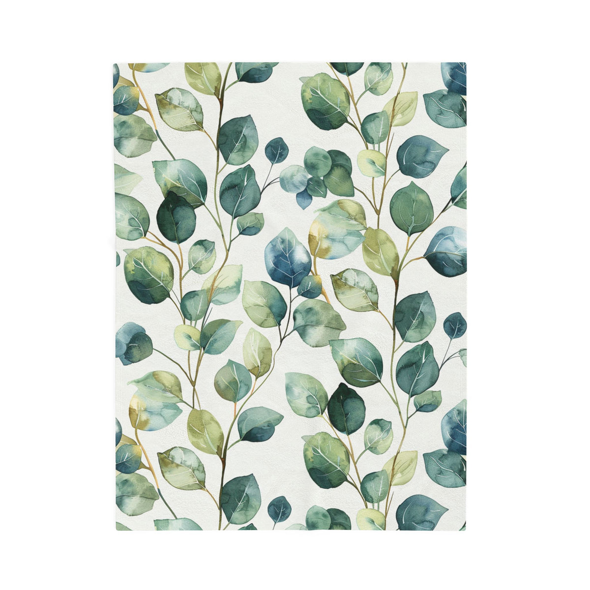 Botanical Eucalyptus Velveteen Plush Blanket — Soft Green Leaf Throw