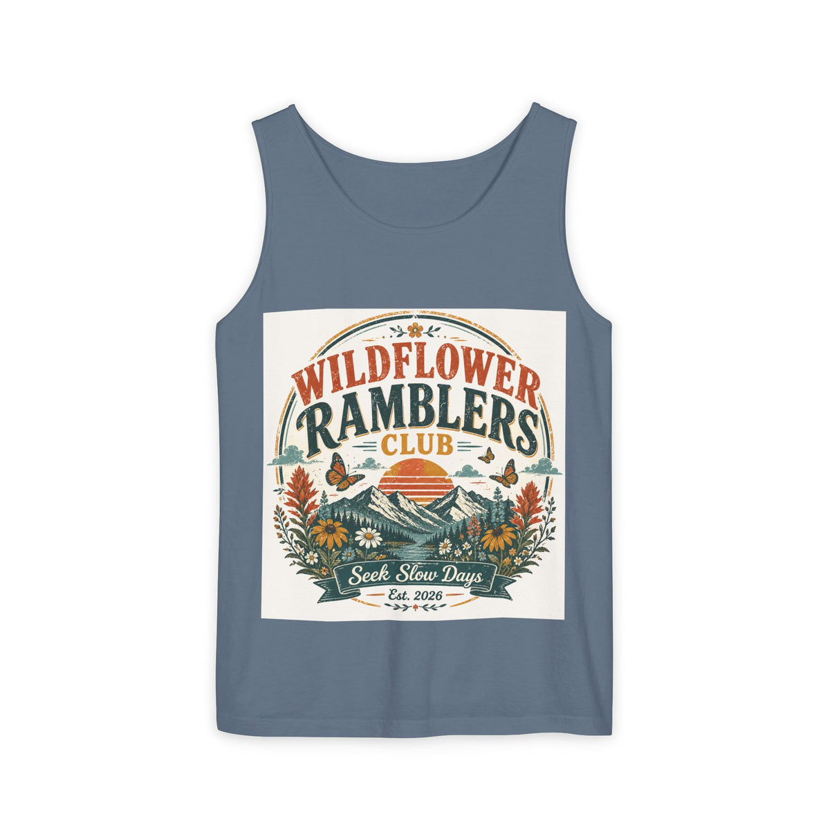 Wildflower Ramblers Club Tank Top — Vintage Nature Hiking Graphic