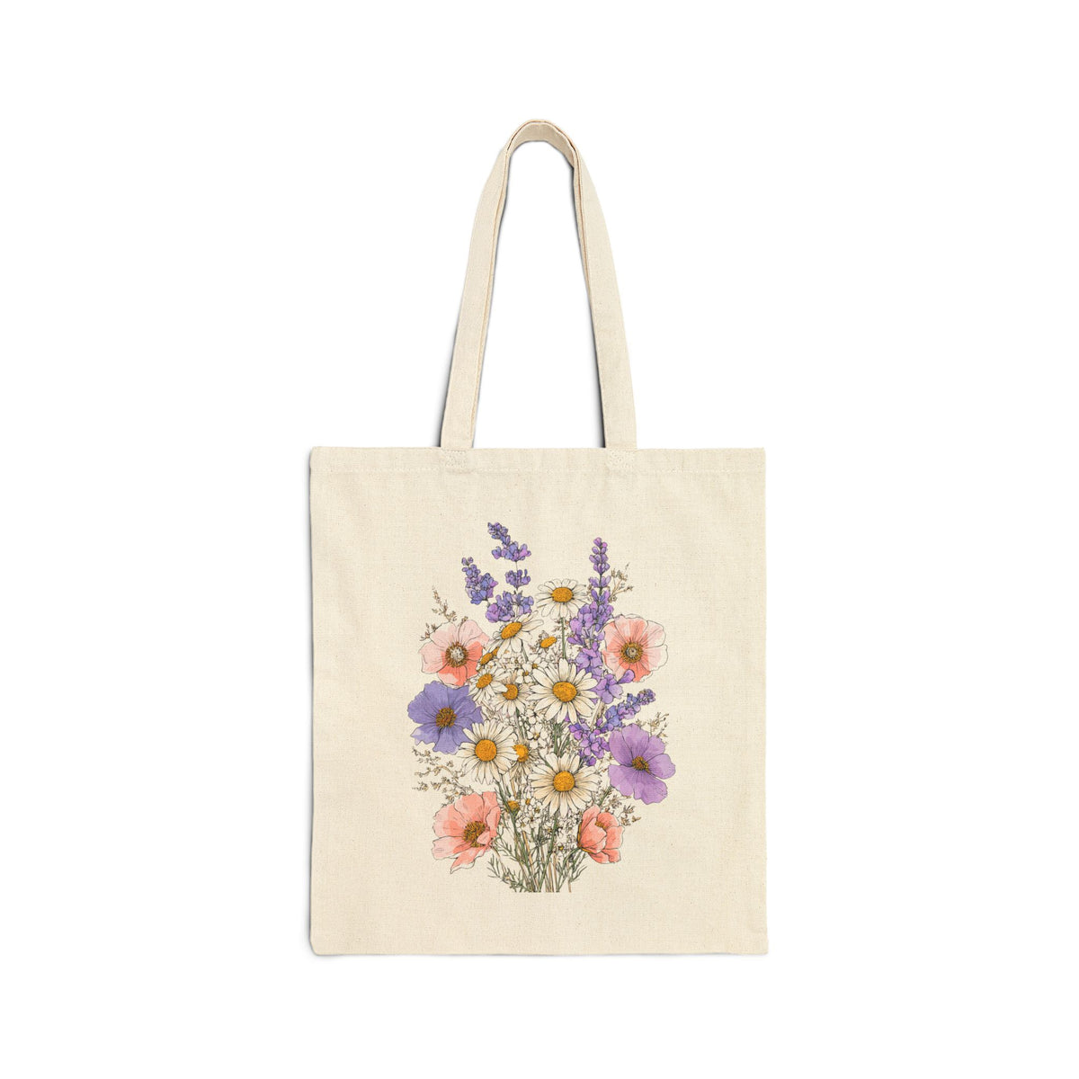 Floral Bouquet Tote Bag — Vintage Wildflower Cotton Canvas Market Tote