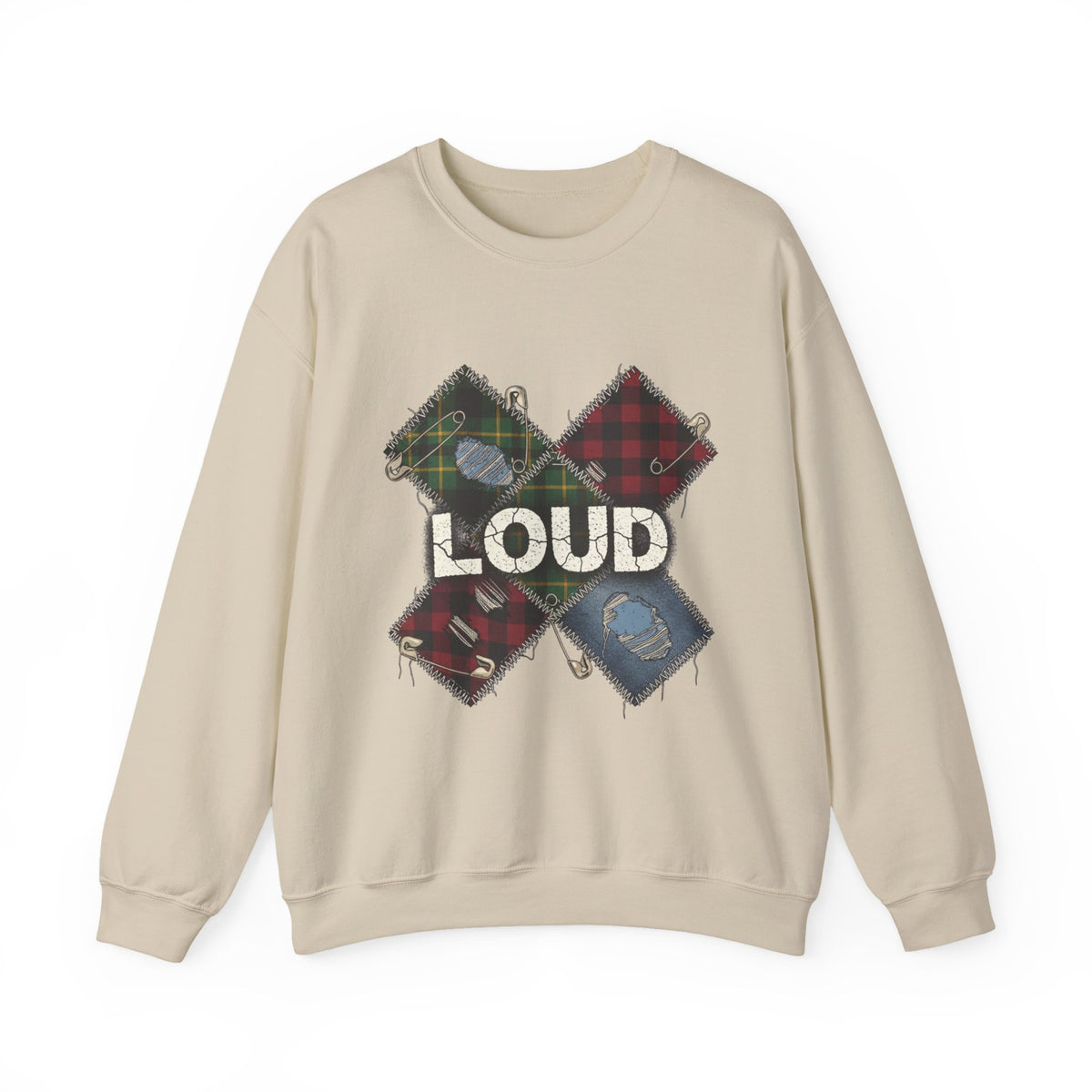 Plaid Patchwork LOUD Sweatshirt | grunge shirt, 90s rock revival