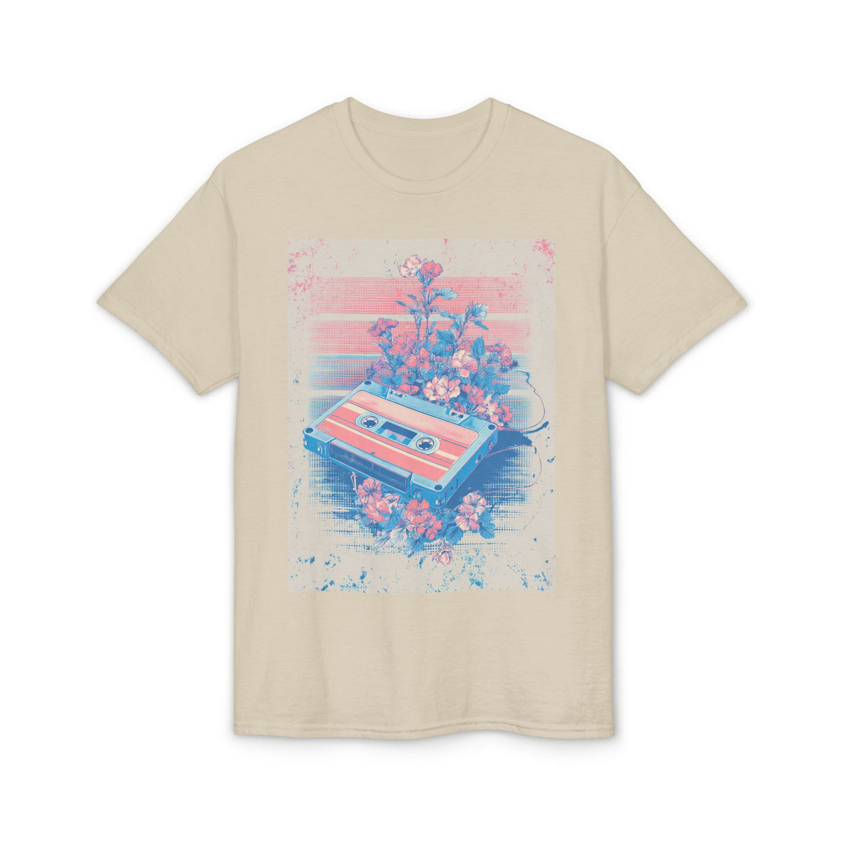 Retro Cassette & Flowers Tee — Vintage Vaporwave Music T-Shirt