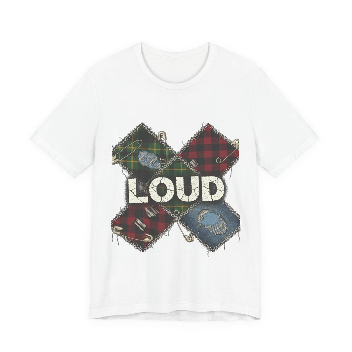 Plaid Patchwork "LOUD" Tee, grunge shirt | 90s rock revival