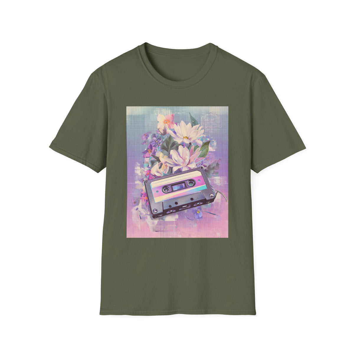 Retro Cassette & Flowers T-Shirt — Vintage 90s Aesthetic Tee