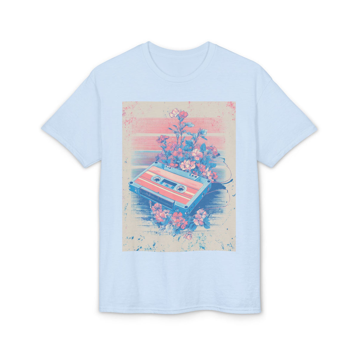 Retro Cassette & Flowers Tee — Vintage Vaporwave Music T-Shirt
