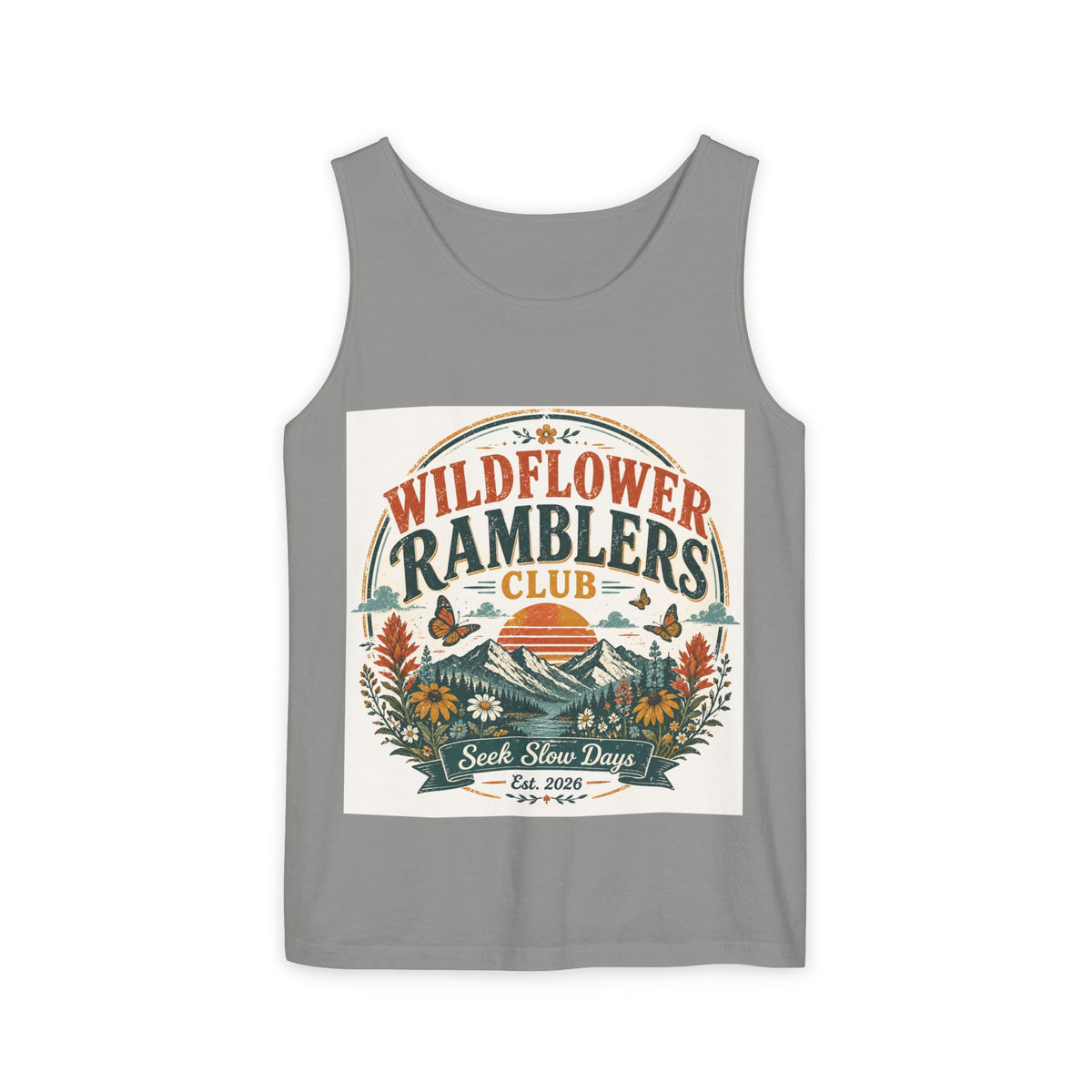 Wildflower Ramblers Club Tank Top — Vintage Nature Hiking Graphic