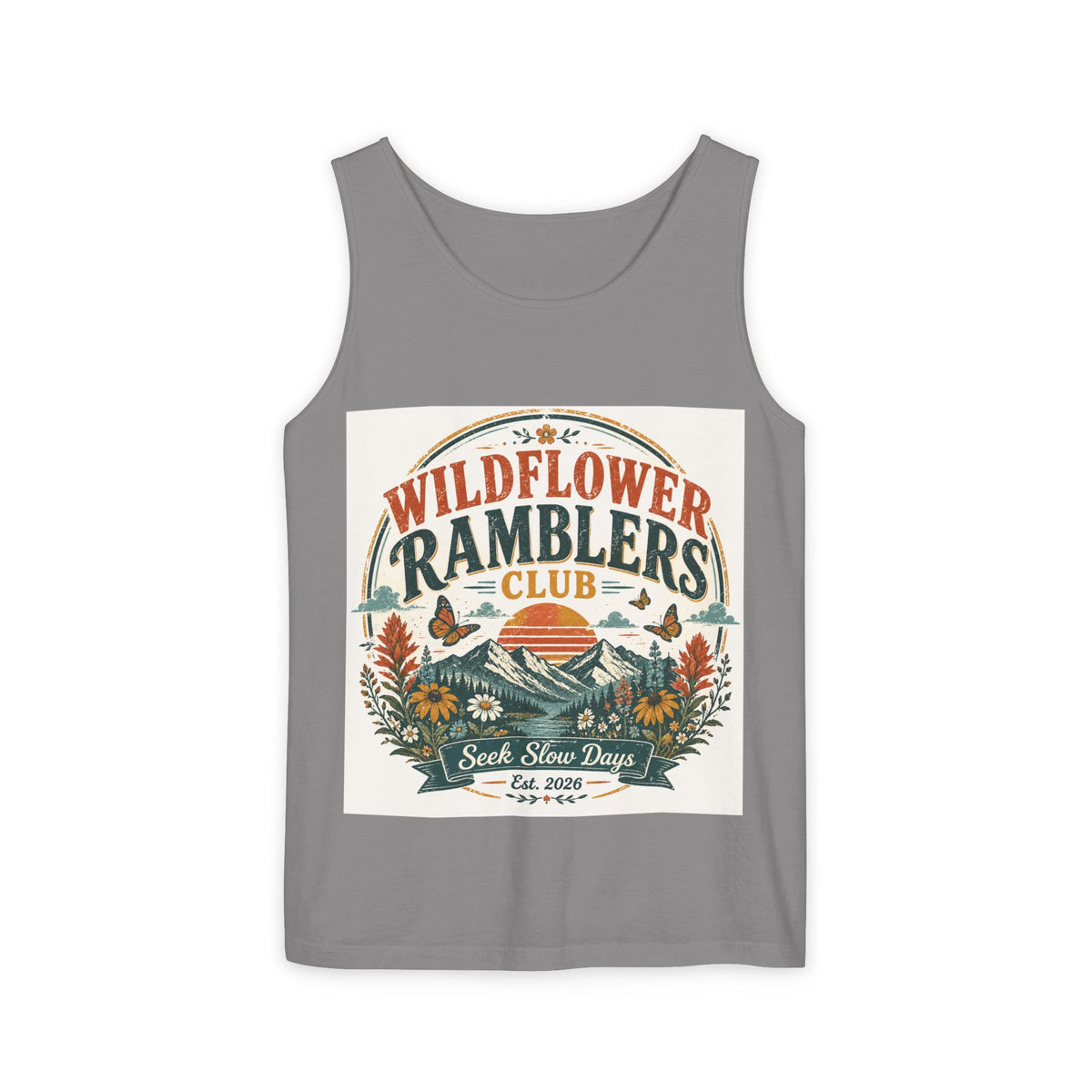 Wildflower Ramblers Club Tank Top — Vintage Nature Hiking Graphic