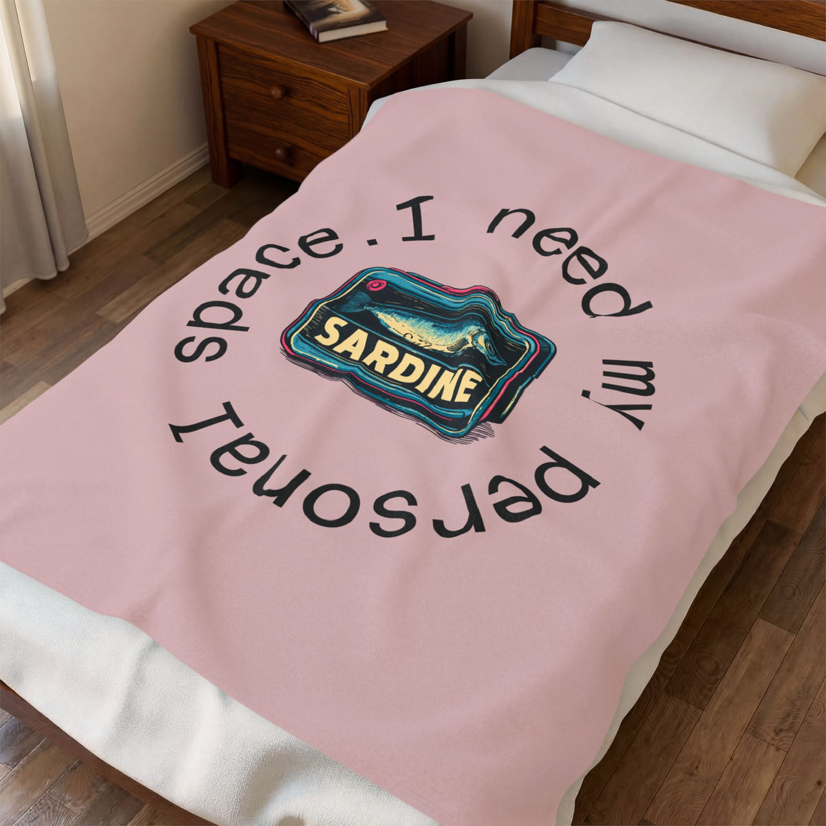 I Need My Personal Space Sardine Plush Blanket — Soft Velveteen Throw for Introverts & Quirky Gifts