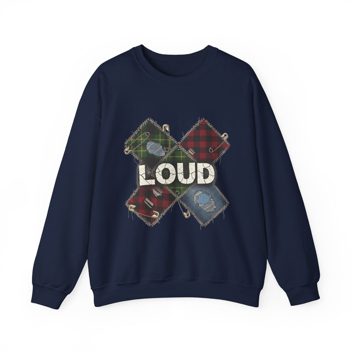 Plaid Patchwork LOUD Sweatshirt | grunge shirt, 90s rock revival