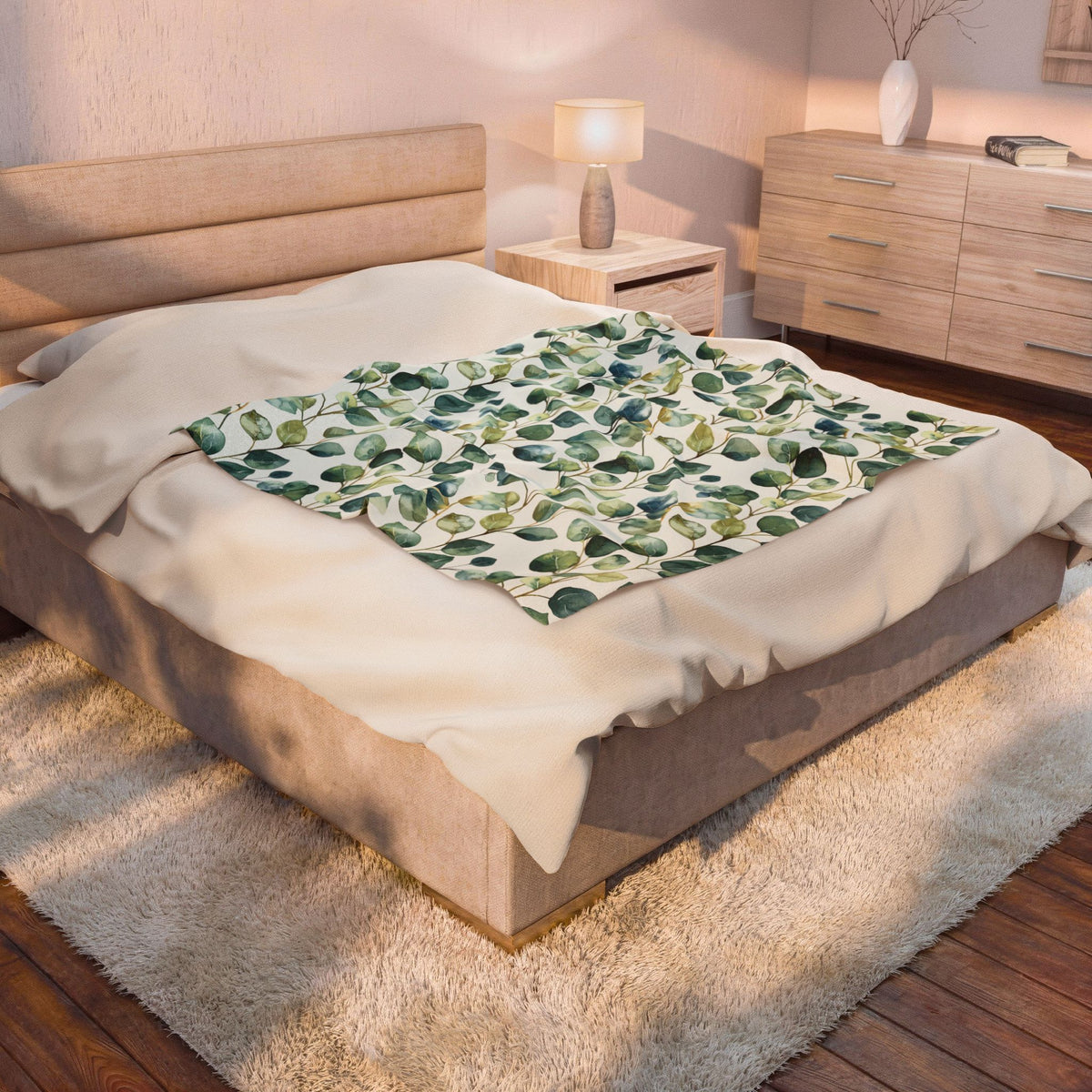 Eucalyptus Watercolor Velveteen Plush Blanket — Soft Botanical Throw
