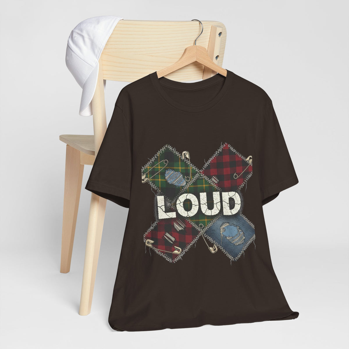 Plaid Patchwork "LOUD" Tee, grunge shirt | 90s rock revival