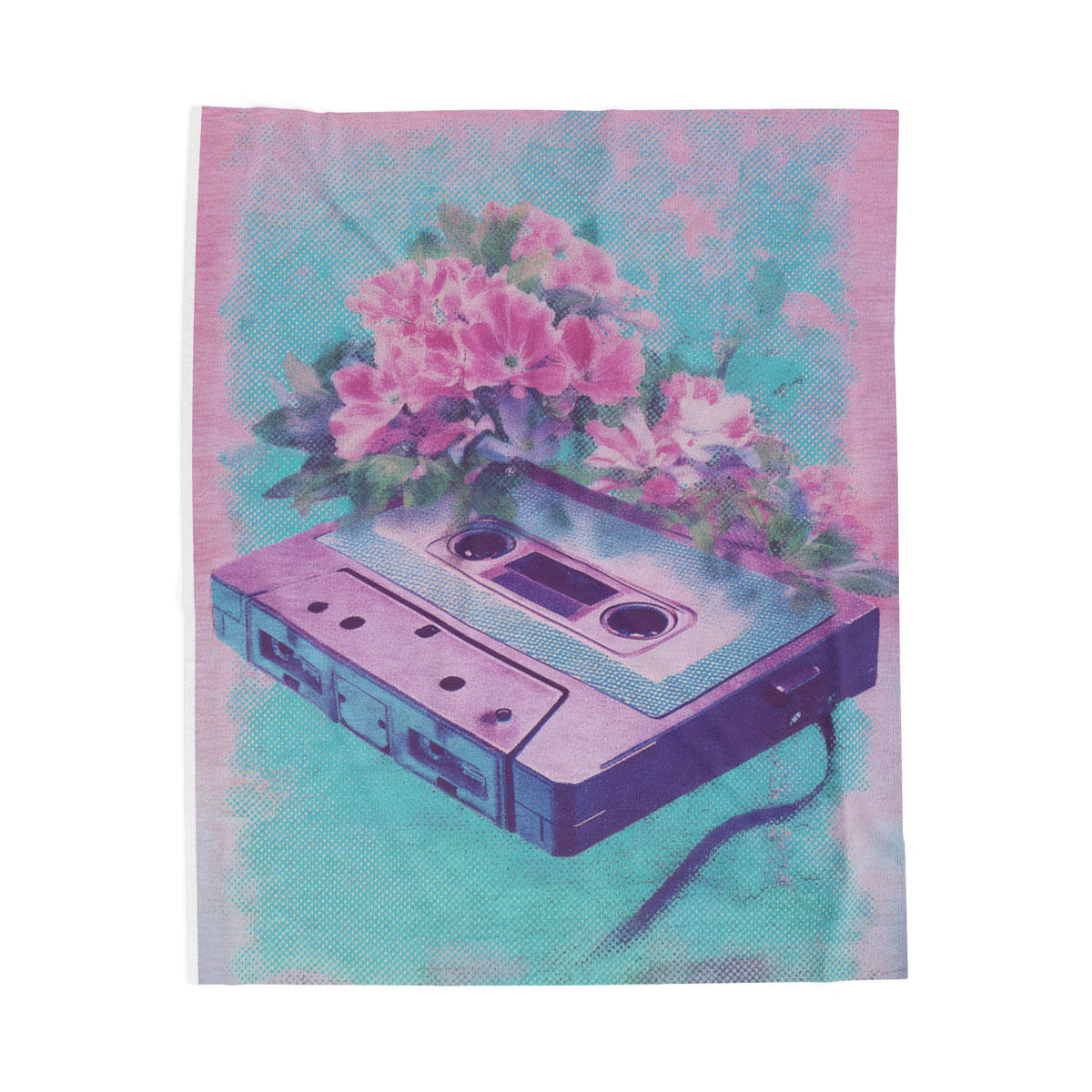 Retro Cassette & Flowers Velveteen Plush Blanket — Vintage Vaporwave Throw
