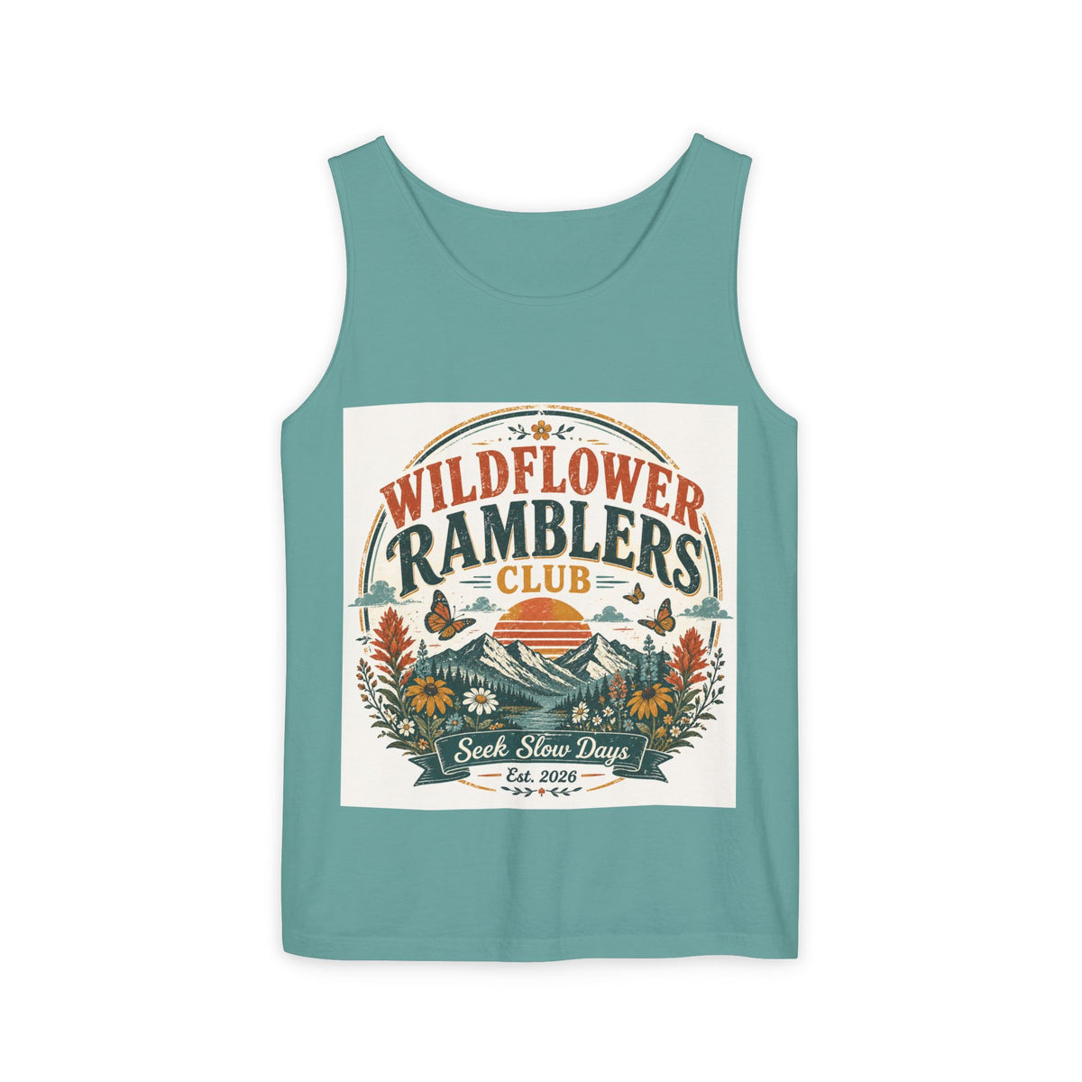 Wildflower Ramblers Club Tank Top — Vintage Nature Hiking Graphic