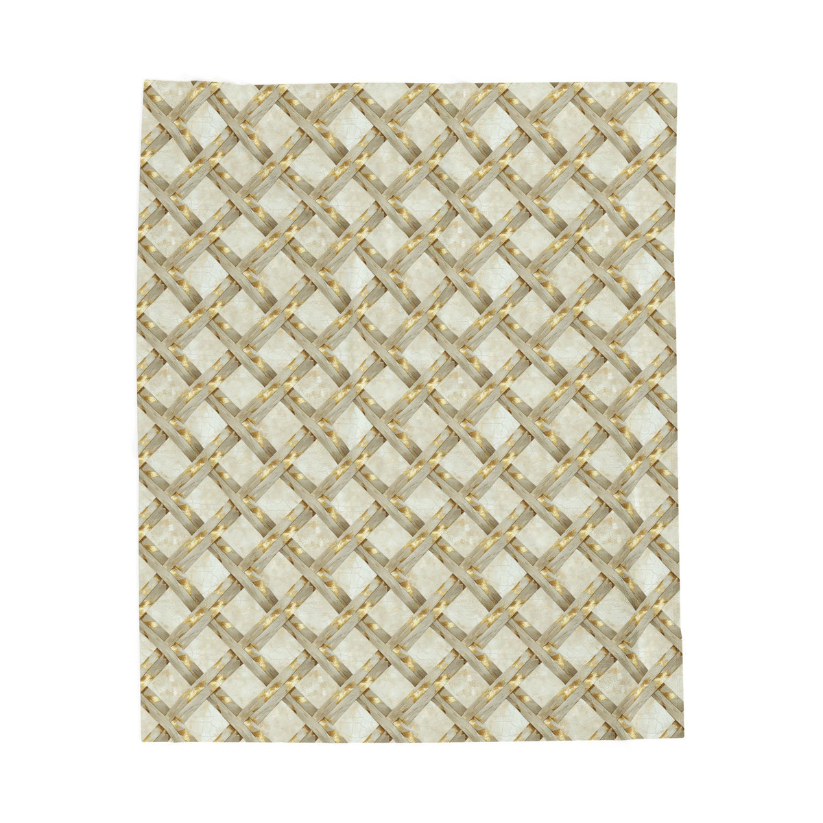Velveteen Plush Blanket — Neutral Woven Lattice Pattern Throw